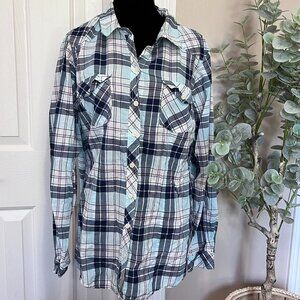 Torrid Blue Plaid Button Down Womens 2X Long Sleeve Lightweight Fall